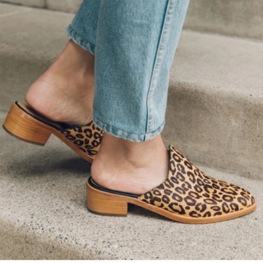 Soludos Venetian Mule Calf Hair Leopard Print 7.5